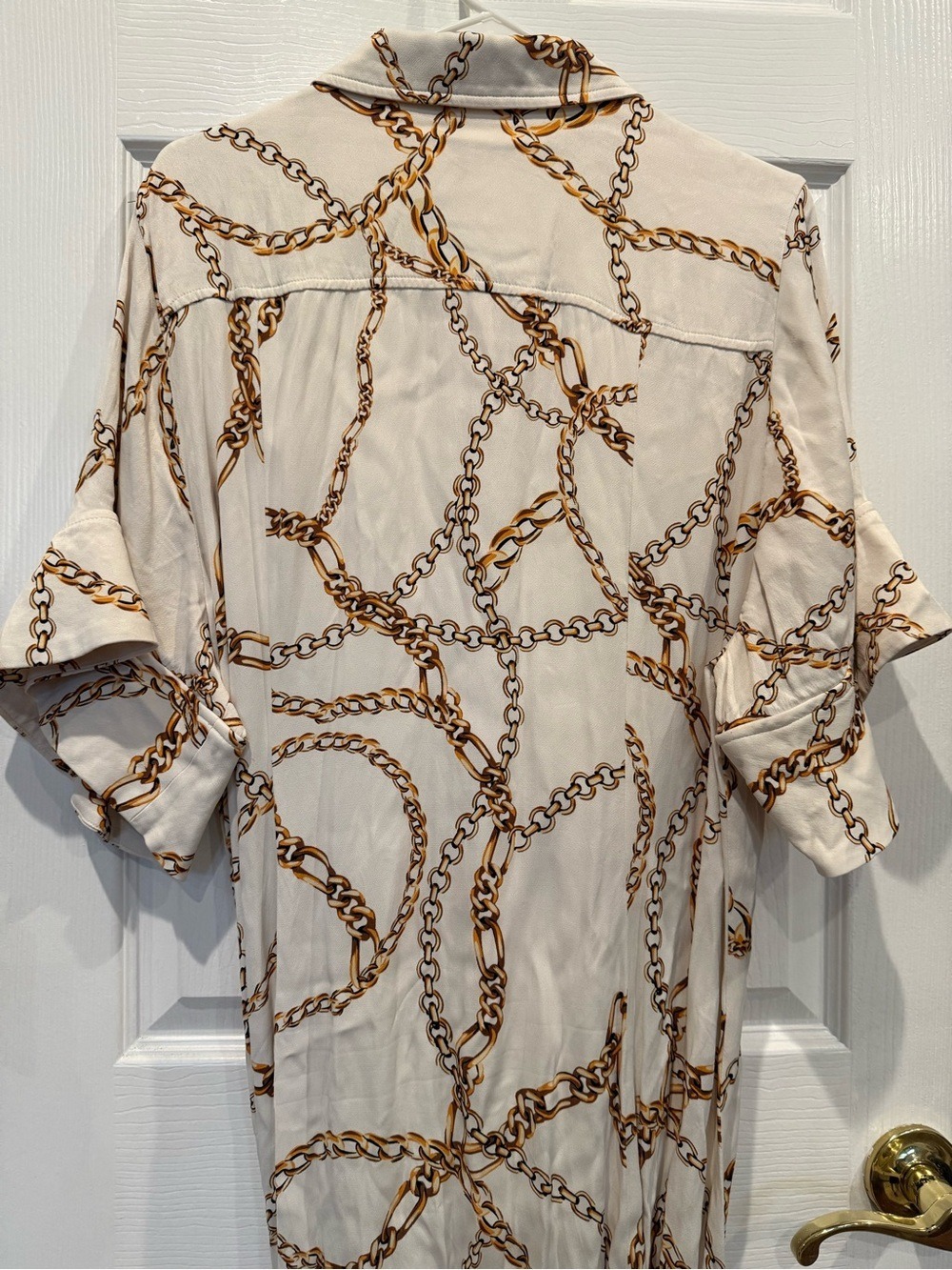 Maeve Anthropologie White Gold Chain Print Maxi Shirt Dress 2X Old Money Boho - Picture 9 of 17